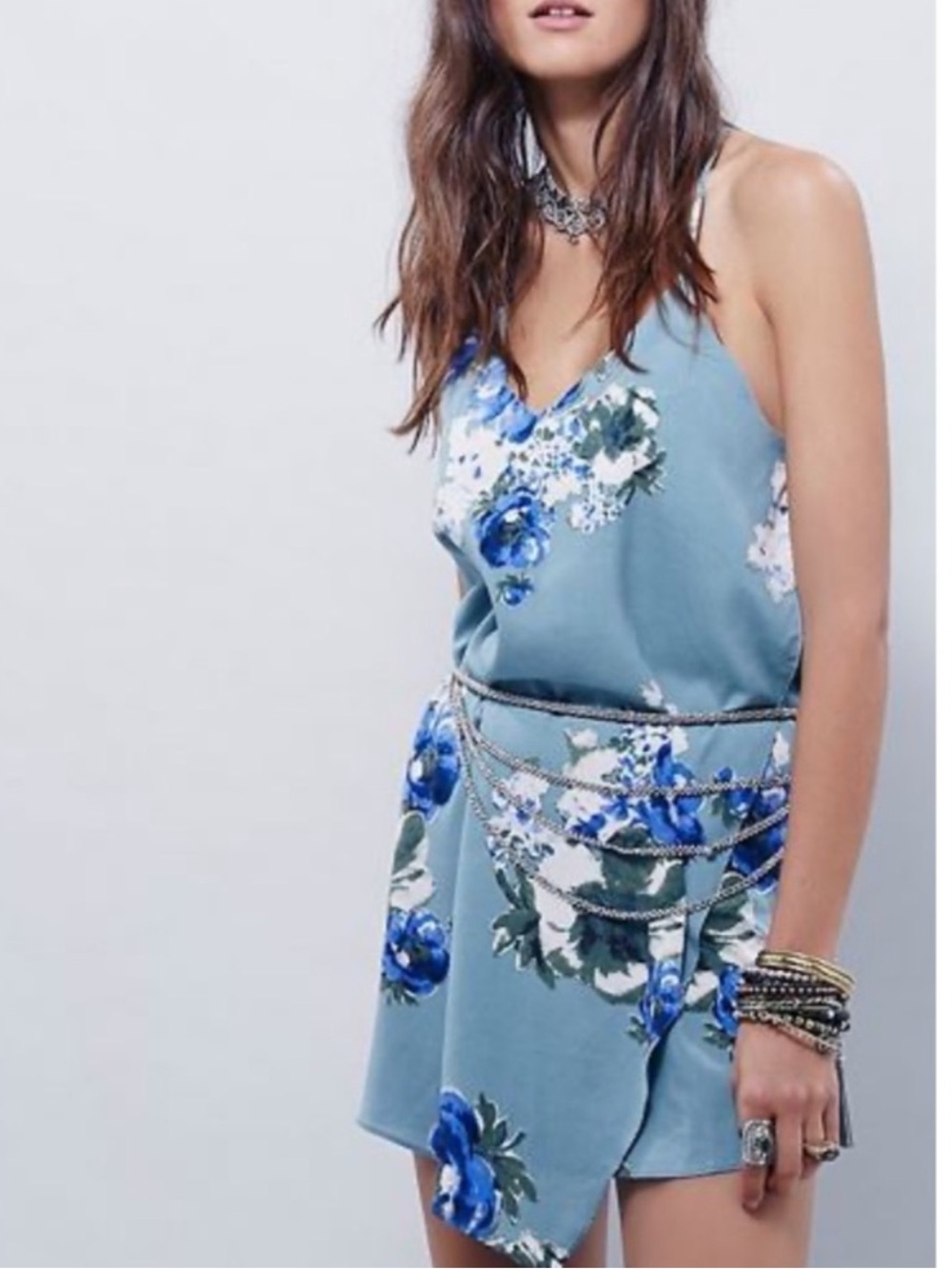 FREE PEOPLE: Satin Floral Mini Dress | Size L | Spaghetti straps
